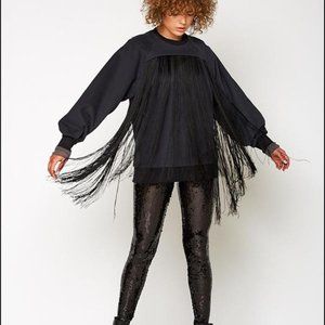 Unity Black Silk Fringe Sweatshirt Large